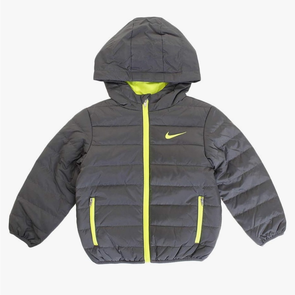 Nike Kids Quilted Jacket Baby ,Gray and Neon Color, Size 18 Months.